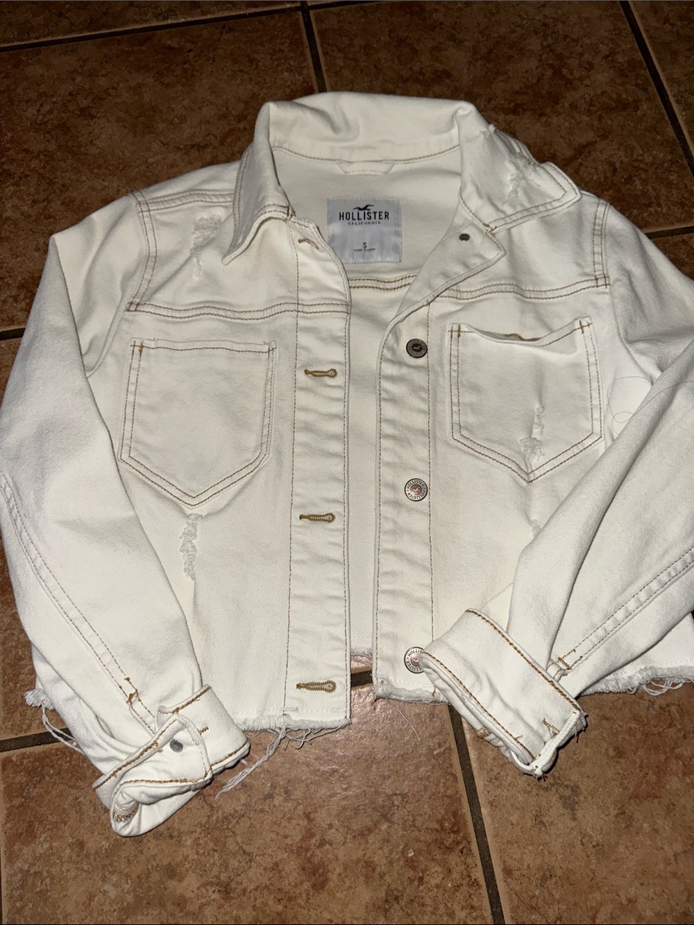 Hollister 🦅 White Cropped Jean Jacket Size S